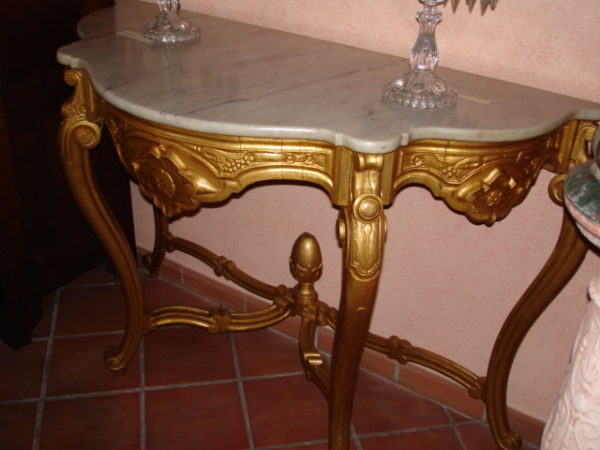 Console dorata con piano in marmo - immagine 2